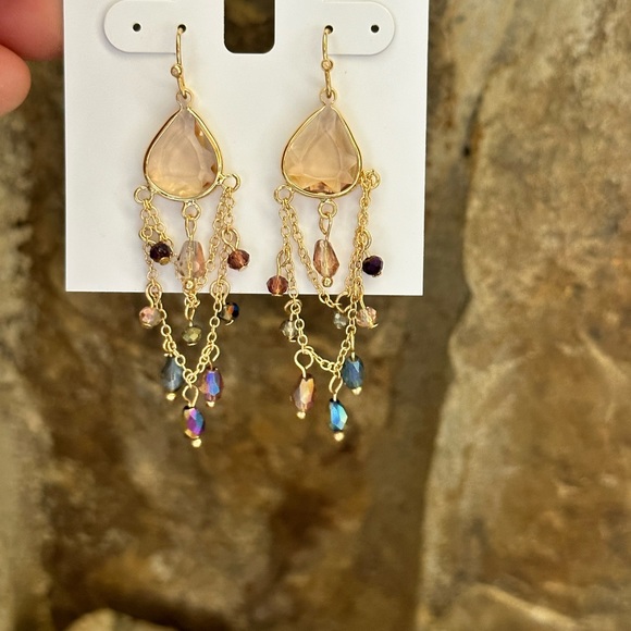 Gold Citrine Rainbow Bead Gemstone Earrings - Picture 4 of 7